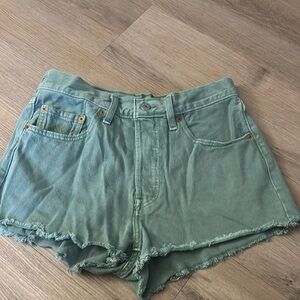 Levi's Green Jean Shorts Distressed High-Waisted